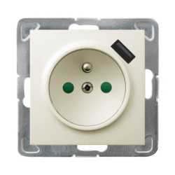IMPRESJA Gniazdo pojedyncze z uziemieniem z przesłonami torów prądowych z ładowarką USB ecru GP-1YZPUSB/m/27