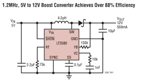 Boost/Inverting DC/DC Converter with 2A Switch, Soft-Start, and Synchronization