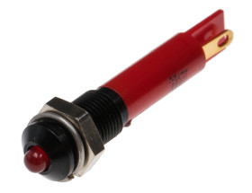 Lampka kontrolna do montażu panelowego 12V dc, czerwona 6mm LED Czarny Końcówka lutownicza RS PRO