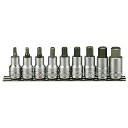 Teng M1212 Socket Clip Rail Hex Set of 9 Metric 1/2in Drive