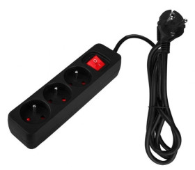 Listwa zasilająca 3 gniazda 1.5m, 3x1.5mm2, czarny, ON/OFF 90-182