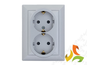 PERŁA Gniazdo podwójne z uziemieniem schuko srebro metalik PT-7P ABEX