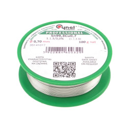 Cyna bezołowiowa fi0.70 100g Sn99,3Cu0,7 z topnikiem 1.1.3 MIEDŹ Pbf