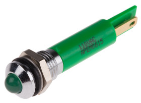 Lampka kontrolna do montażu panelowego 110V ac, zielona 8mm LED Chrom RS PRO