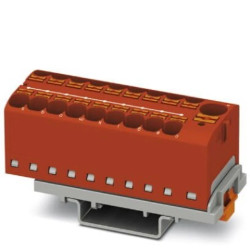 Blok rozdzielczy PTFIX 10/18X4-NS35 RD, czerwone złącze przemysłowe - 18 punktów przyłączeniowych o przekroju 4mm2