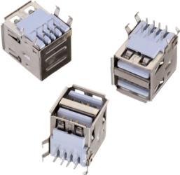 2 x USB-A socket, 8 pole, USB 2.0, solder connection, 61400826021