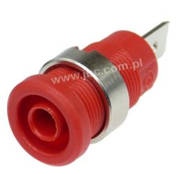 3266-I-RT Gniazdo bezp. 4mm, konektor 6,3mm, 36A, czerwone mont. nakręt. M12, 1kV/kat.III, 600V/kat.IV, ELECTRO-PJP, 3266