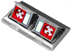 Box podłogowy mini 2x3M - puszka blatowo-podłogowa podwójna do montażu gniazd standardu 22,5x45 mm (45x45 mm) uchylna