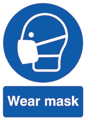 Znak nakazu, Sztywny plastik PP, Niebieski/biały, Wear Mask-Tekst Angielski, szt. 1, Nie Znak