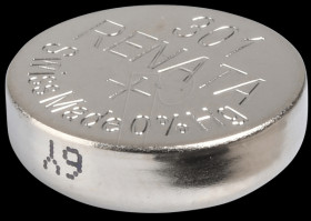 301 Renata, silver oxide, 130 mAh, 11.6 x 4.2 mm