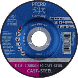 PFERD TOOLS 62211747 E 115-7 ZIRKON SG CAST+STEEL Tarcza tnąca wygięta Średnica 115 mm Średnica otworu 22.23 mm żeliwo s