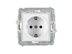 ICON Mechanizm gniazda pojedynczego z uziemieniem SCHUKO 2P+Z z przesłonami biały IGP-1sp KARLIK