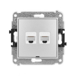 ICON Mechanizm gniazda komputerowego podwójnego 2xRJ45, kat. 6, 8-stykowy, bez pola opisowego srebrny metalik 7IGKBO-4