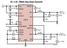 Dual 42V Synchronous Monolithic Step-Down Regulator with 6.5μA Quiescent Current