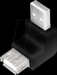 AU0025 USB 2.0 adapter, USB-A/M to USB-A/F, 90° angled, black