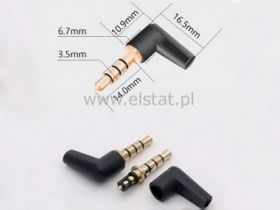 Wtyk Jack 3,5 stereo; czarny; 4-polowy 14mm kątowy