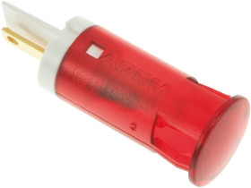 Lampka kontrolna do montażu panelowego 12V dc, czerwona 12mm LED Czerwony Faston, oczko lutownicze APEM