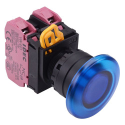 YW1L-M4E02Q3S Blue 12V illuminated 22mm Mushroom Momentary Push Button Switch 2NC IP65 IDEC