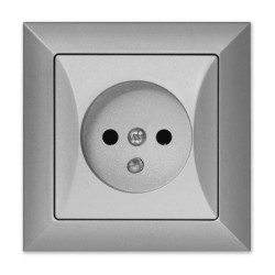 OPAL Gniazdo pojedyncze z uziemieniem srebrne GPt-16 Op SR