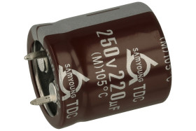 Kondensator; SNAP-IN; elektrolityczny; 220uF; 250V; TDC; TDC250VS220M22x25; 20%; fi 22x25mm; 10mm; przewlekany (THT); luzem; -40