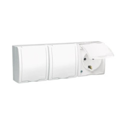 Simon Aquarius Gniazdo potrójne z/u SCHUKO bryzgoszczelne IP54 klapka biała białe AQGSZ1-3/11