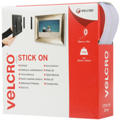 Velcro tape, 20 mm, with adhesive and fleece part, white, 10 m, VEL-EC60219