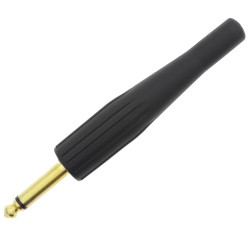 Wtyk jack 6.3 mm (duży) mono gitarowy – złocony, czarna odgiętka 85 mm