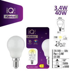 Żarówka LED E14 IQ-LED G45E14 3,4W-WW 470lm 2700K barwa ciepła Ra90 3 lata Gwarancji kulka 36688