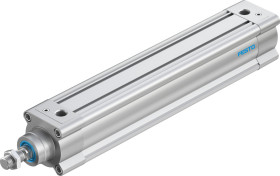 Siłownik pneumatyczny z tłoczyskiem skok: 300mm Festo Ø 63mm dwustronnego działania Action 493.1mm z amortyzacją