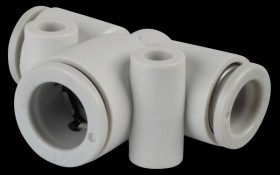 T-connector, 2x Ø 8 mm &lt;&gt; 1x Ø 10 mm