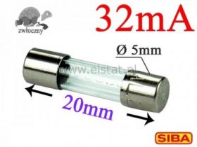 32mA bezpiecznik szklany zwłoczny; 5x20mm