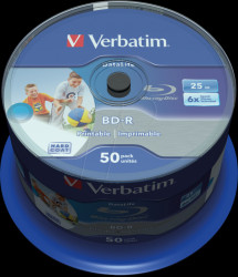 43812 BD-R SL Datalife, 25 GB, 6x, printable, spindle pack of 50