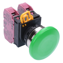 YW4B-M4E02G Green 22mm Metal Bezel Mushroom Momentary Push Button Switch 2NC IP65 IDEC