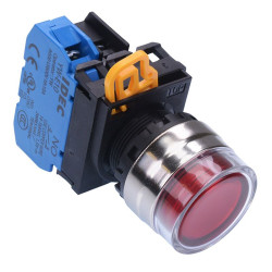 YW4L-MF2E10Q3R Red 12V illuminated 22mm Metal Bezel Momentary Shrouded Push Button Switch NO IP65 IDEC