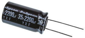Kondensator 2200μF 35V dc Radialny, Otwór przelotowy Rubycon roztaw: 7.5mm 16 (Dia.) x 31.5mm