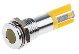 Lampka kontrolna do montażu panelowego 2V dc, Żółta 8mm LED Chrom Końcówka lutownicza RS PRO