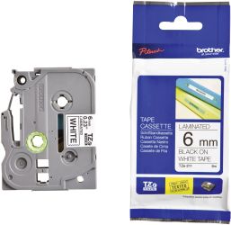 Taśma do nadruku Brother TZe TZe-211 PET Kolor taśmy: biały Kolor nadruku:czarny 6 mm 8 m