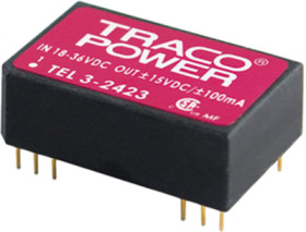 DC converter, 18-36 VDC, 2 W, 1 output, 3.3 VDC, 76 % efficiency, TEN 3-2410