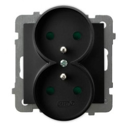 AS Gniazdo podwójne z uziemieniem z przesłonami torów prądowych, moduł bez ramki czarny metalik GP-2GRZP/m/33