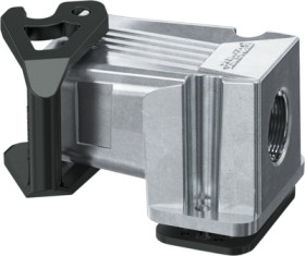 Surface mount housing, size COM, die-cast aluminum, 1 x M25, angled, longitudinal bow locking, IP66, 1078596