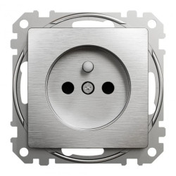 Gniazdo zas 2P+PE z przesł torów prąd, zac bezgw, szczotk alu, efekt met, Sedna Design i Elements SDD170012