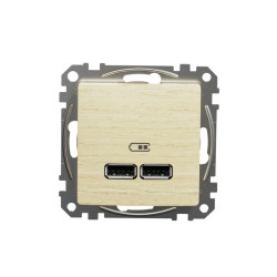 Gniazdo ładowania USB typ A+A 2,4A, brzoza, efekt drewna, Sedna Design i Elements SDD180401