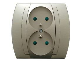 GAZELA Gniazdo podwójne z uziemieniem z przesłonami satyna GP-2JZP/16/16 OSPEL