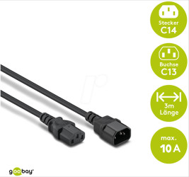 95287 Kaltgeräte Verlängerung, 3 m, schwarz