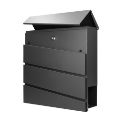 Skrzynka na listy BORNEO z galwanizowanej stali z gazetnikiem, kolor czarny,MB-1/B