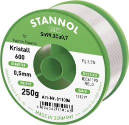 Cyna lutownicza bezołowiowa Stannol Kristall 600 Fairtin bezołowiowa Sn99,3Cu0,7 REL0 250 g 0.5 mm