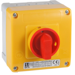 SK16-2.8210\OB11ZC Łącznik krzywkowy 16A, Rozłącznik 0-1 (45st), 4-biegunowy, w obudowie, czoło żółto-czerwone, IP65