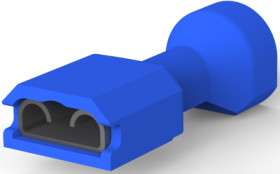 Insulated flat plug sleeve, 6.35 x 0.81 mm, 1.31 to 2.08 mm², AWG 16 to 14, brass, tin-plated, blue, 3-520141-2