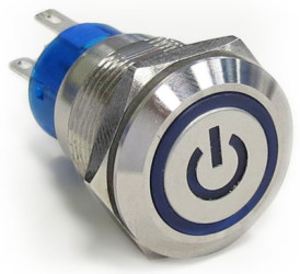 Vandal-proof pushbutton, 2 pole, silver, illuminated  (white), 5 A/250 VAC, mounting Ø 19.2 mm, IP67, 4-2213764-1
