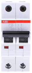 Wyłącznik nadprądowy MCB, Typ C, 2-biegunowy, 20A, 400V, 125V, na szynę DIN, ABB S202-C20, S200